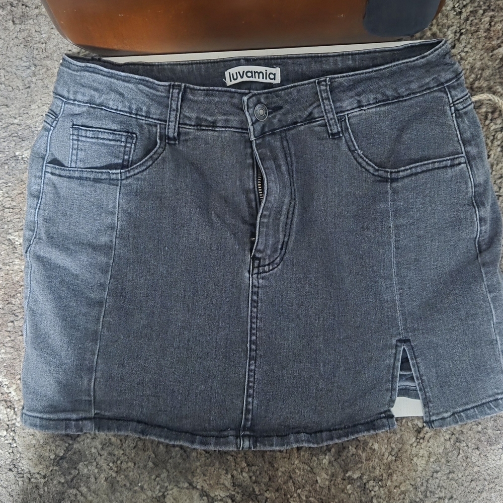 Luvamia Charcoal Denim Mini Skirt with Shorts